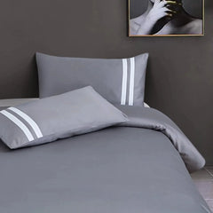 Malako Luxe 550TC 100% Cotton Dark Grey King Size Plain Bedsheet with 2 Striped Pillow Cases