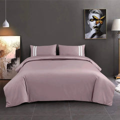 Malako Luxe 550TC 100% Cotton Mauve/Wine King Size Plain Bedsheet with 2 Striped Pillow Cases