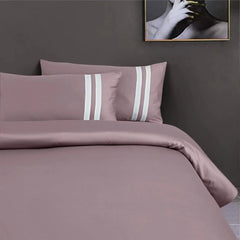 Malako Luxe 550TC 100% Cotton Mauve/Wine King Size Plain Bedsheet with 2 Striped Pillow Cases