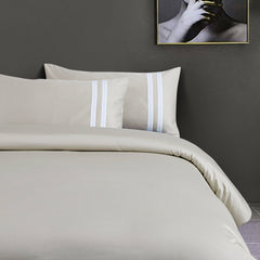 Malako Luxe 550TC 100% Cotton Olive Beige King Size Plain Bedsheet with 2 Striped Pillow Cases - MALAKO