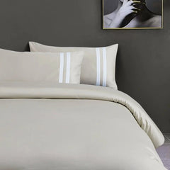 Malako Luxe 550TC 100% Cotton Olive Beige King Size Plain Bedsheet with 2 Striped Pillow Cases