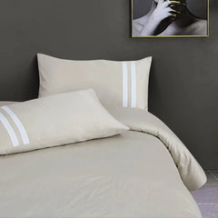 Malako Luxe 550TC 100% Cotton Olive Beige King Size Plain Bedsheet with 2 Striped Pillow Cases