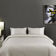 Malako Luxe 550TC 100% Cotton Olive Beige King Size Plain Bedsheet with 2 Striped Pillow Cases - MALAKO