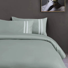 Malako Luxe 550TC 100% Cotton Olive Green King Size Plain Bedsheet with 2 Striped Pillow Cases