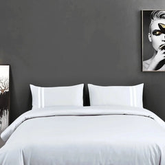 Malako Luxe 550TC 100% Cotton Silver Grey King Size Plain Bedsheet with 2 Striped Pillow Cases