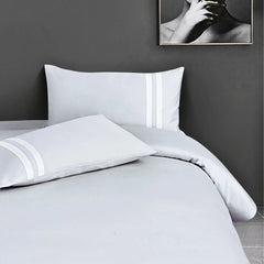 Malako Luxe 550TC 100% Cotton Silver Grey King Size Plain Bedsheet with 2 Striped Pillow Cases