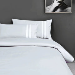 Malako Luxe 550TC 100% Cotton Silver Grey King Size Plain Bedsheet with 2 Striped Pillow Cases