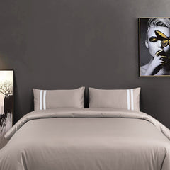 Malako Luxe 550TC 100% Cotton Taupe Brown King Size Plain Bedsheet with 2 Striped Pillow Cases - MALAKO