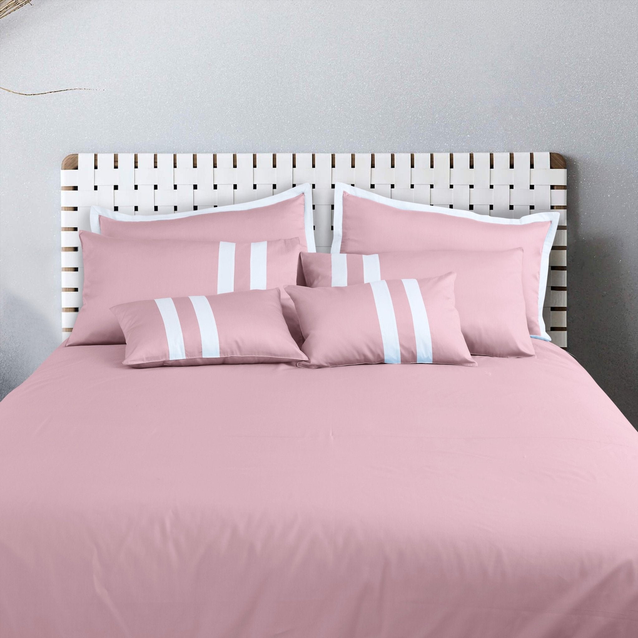 Malako Luxe Blush Pink Plain Striped 100% Cotton King Size Duvet Cover Set - MALAKO