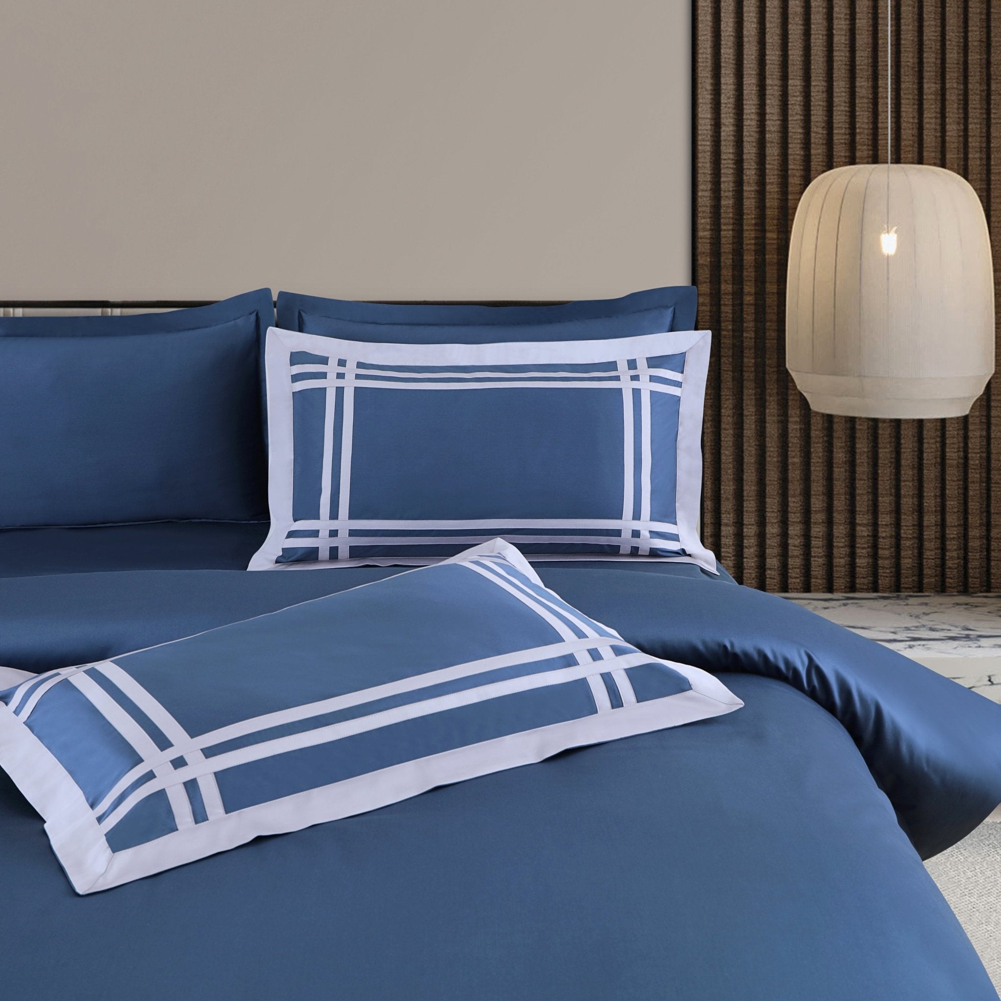 Malako Luxe: Bodo Collection 550TC Blue 100% Cotton Super King Size Bedding - MALAKO