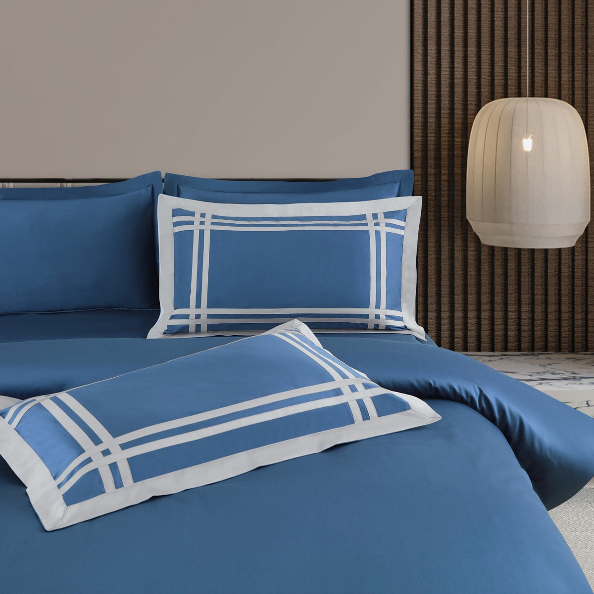 Malako Luxe: Bodo Collection 550TC Blue 100% Cotton Super King Size Bedding - MALAKO