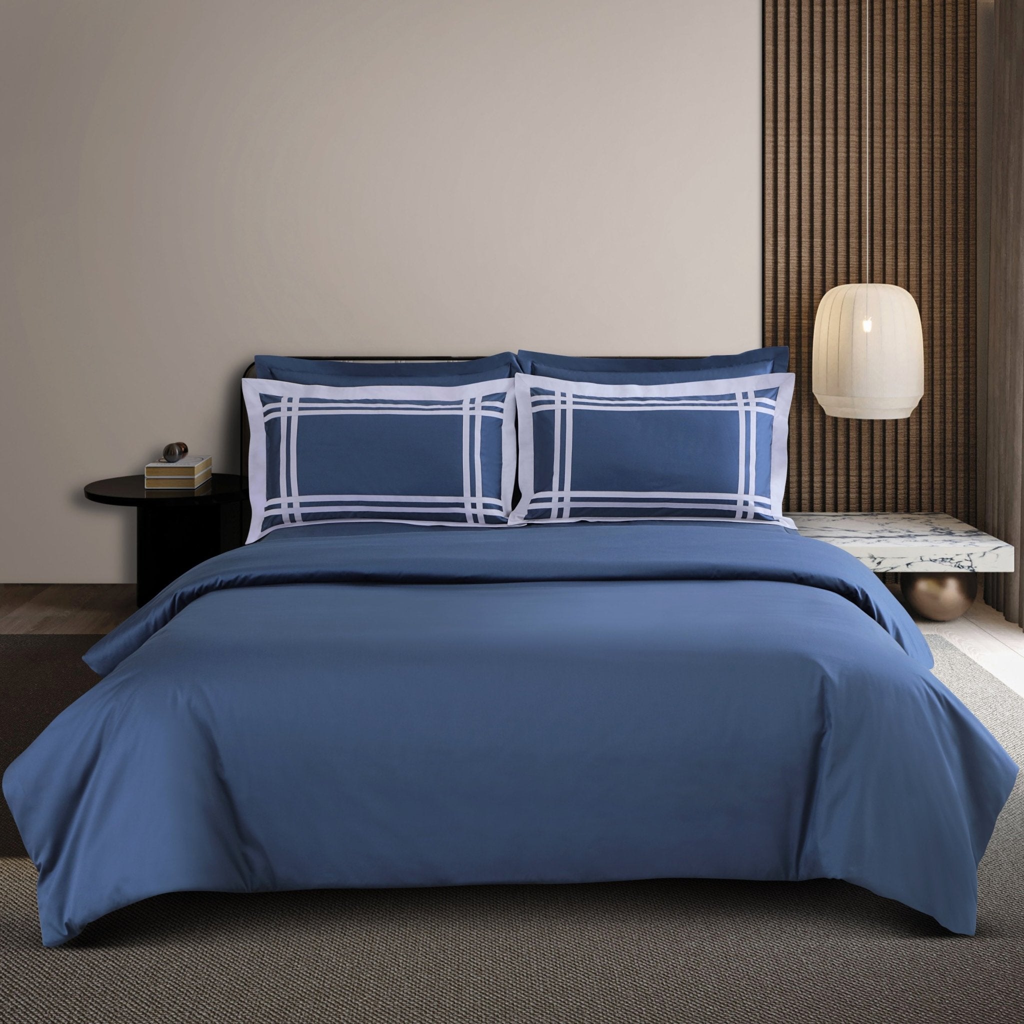 Malako Luxe: Bodo Collection 550TC Blue 100% Cotton Super King Size Bedding - MALAKO