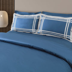 Malako Luxe: Bodo Collection 550TC Blue 100% Cotton Super King Size Bedding - MALAKO