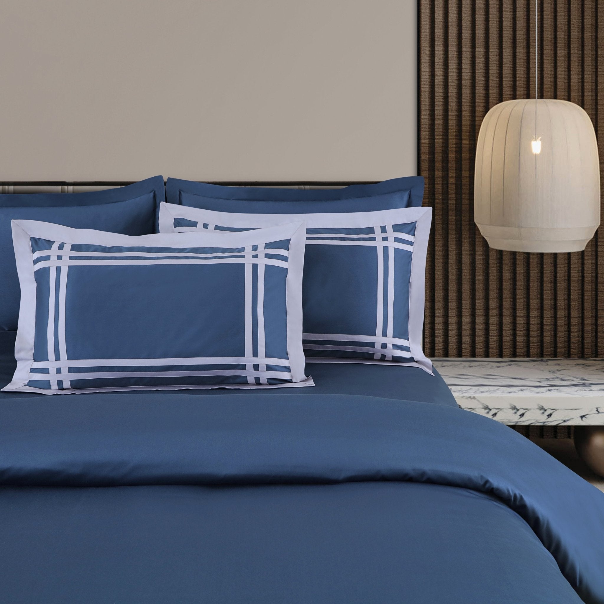 Malako Luxe: Bodo Collection 550TC Blue 100% Cotton Super King Size Bedding - MALAKO