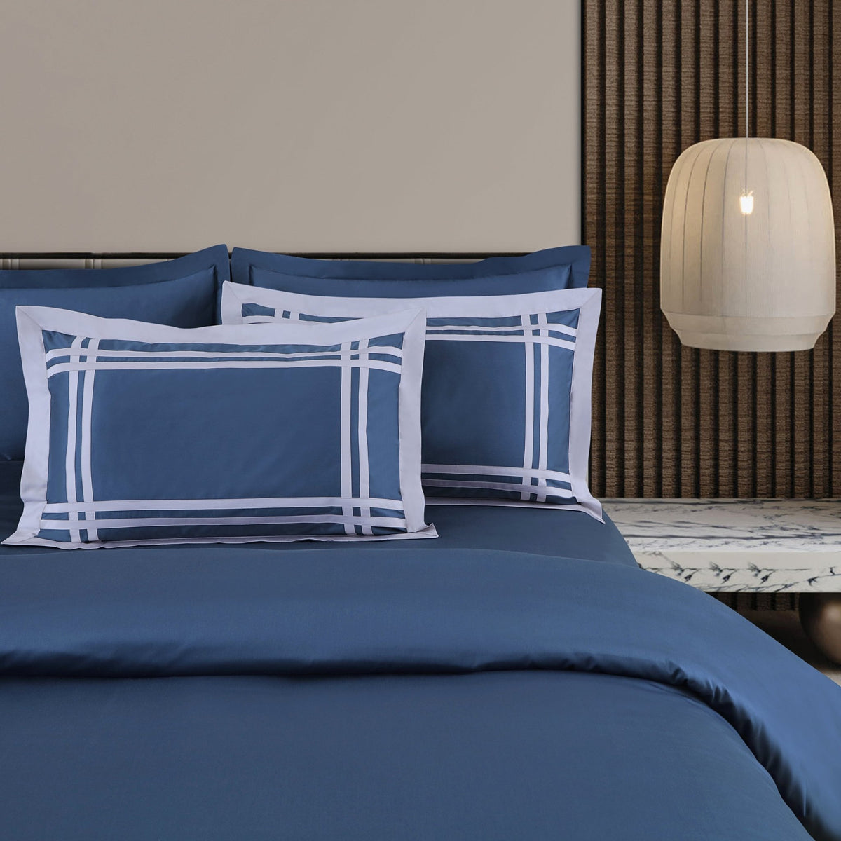 Malako Luxe: Bodo Collection 550TC Blue 100% Cotton Super King Size Bedding - MALAKO