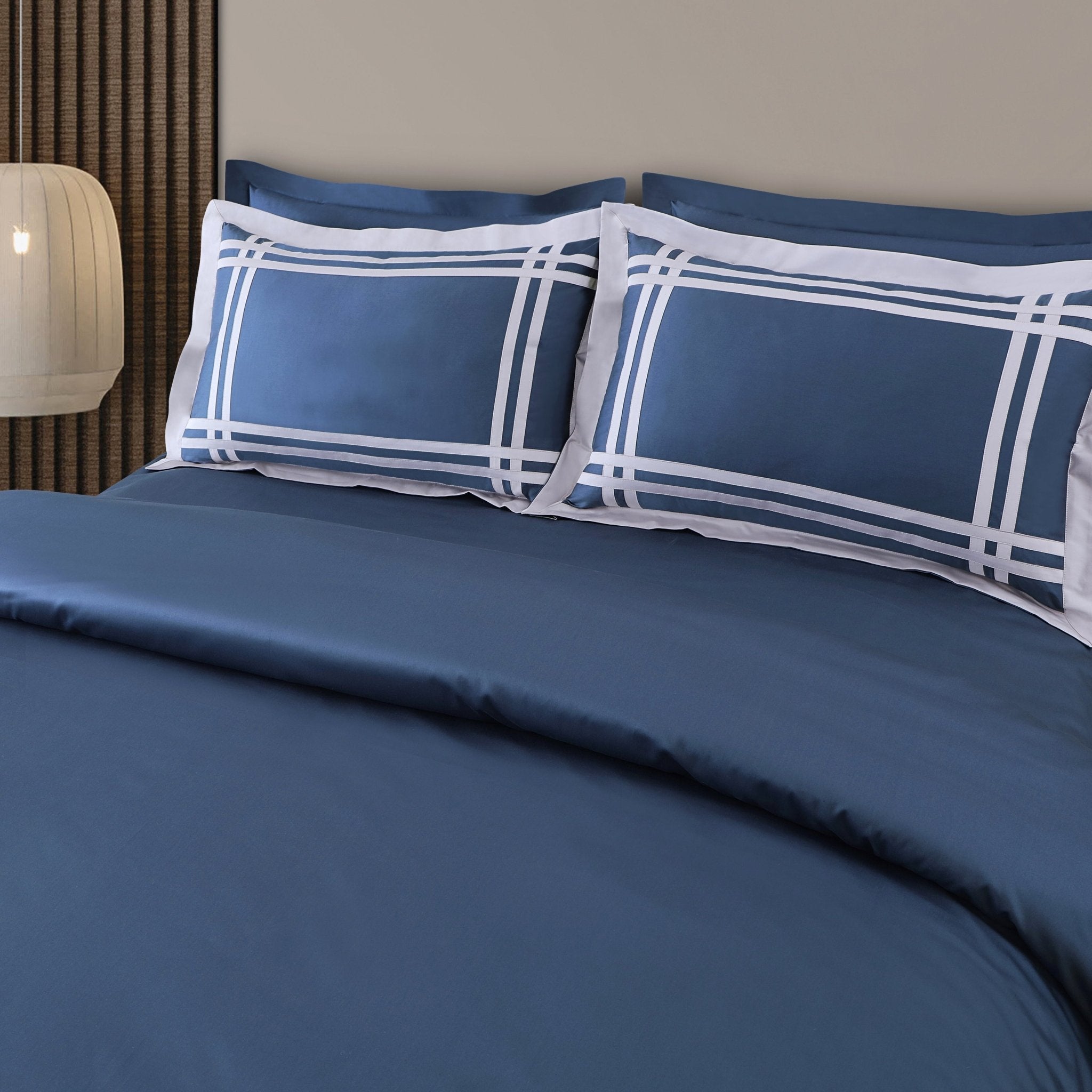 Malako Luxe: Bodo Collection 550TC Blue 100% Cotton Super King Size Bedding - MALAKO