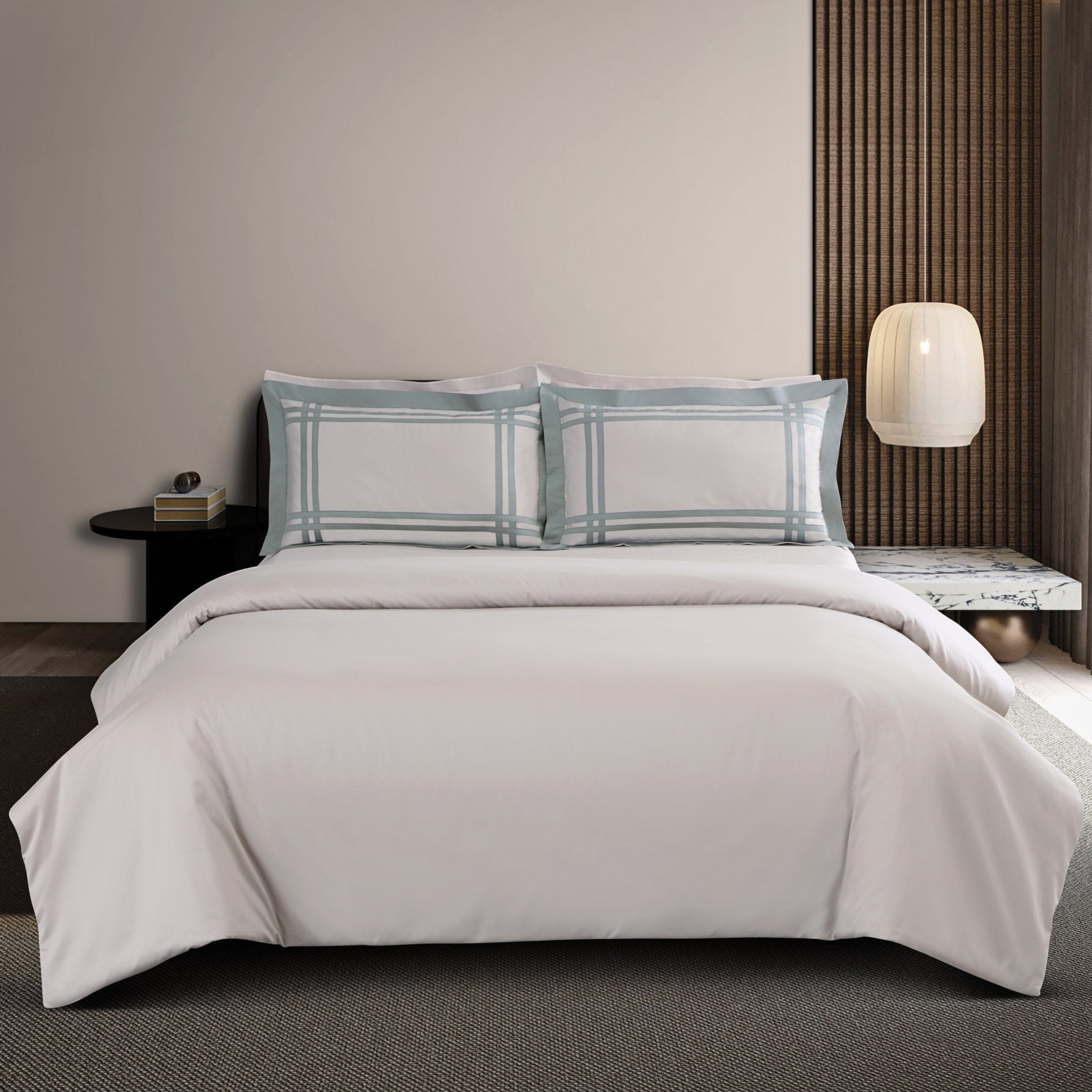 Malako Luxe: Bodo Collection 550TC Olive Beige 100% Cotton Super King Size Bedding - MALAKO