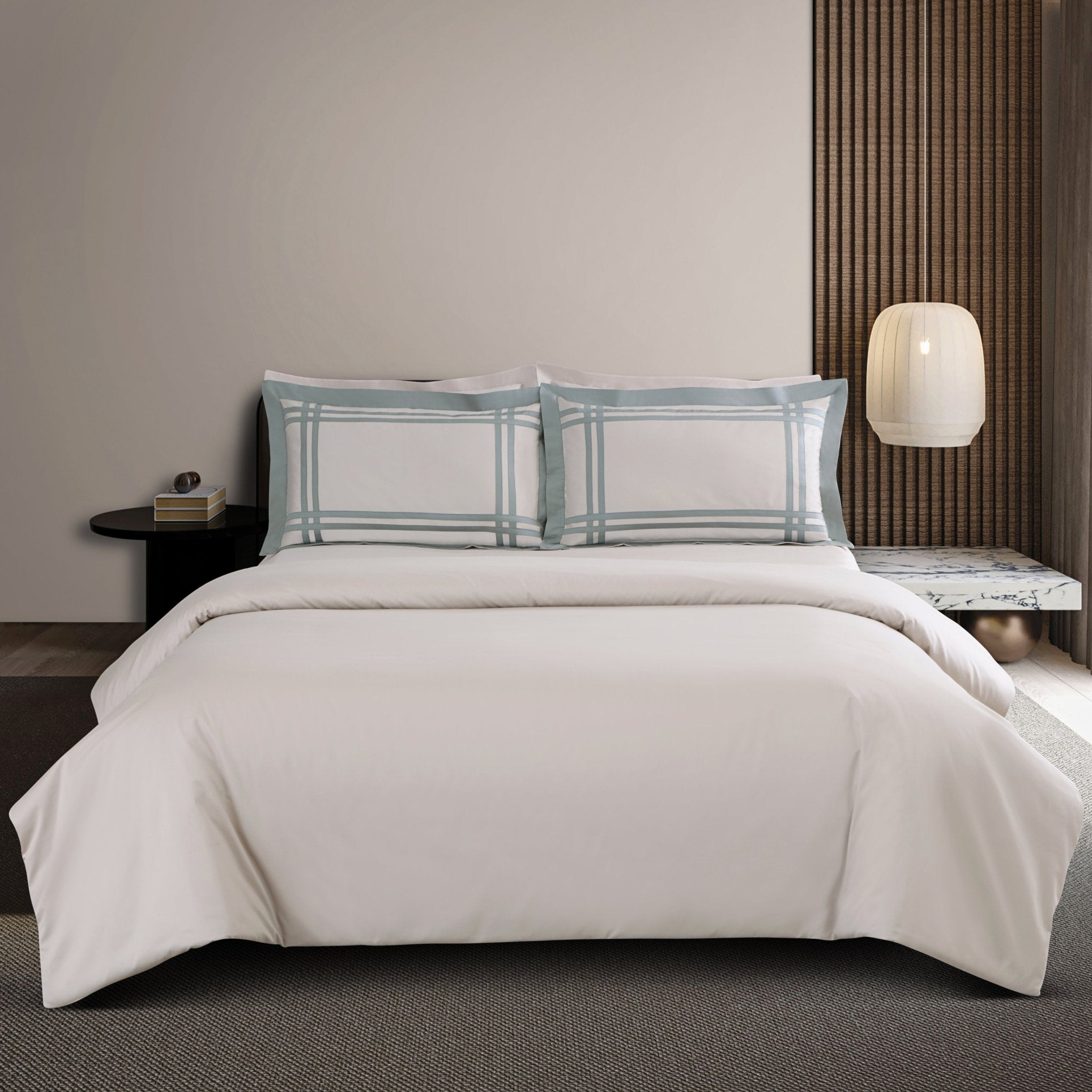 Malako Luxe: Bodo Collection 550TC Olive Beige 100% Cotton Super King Size Bedding - MALAKO