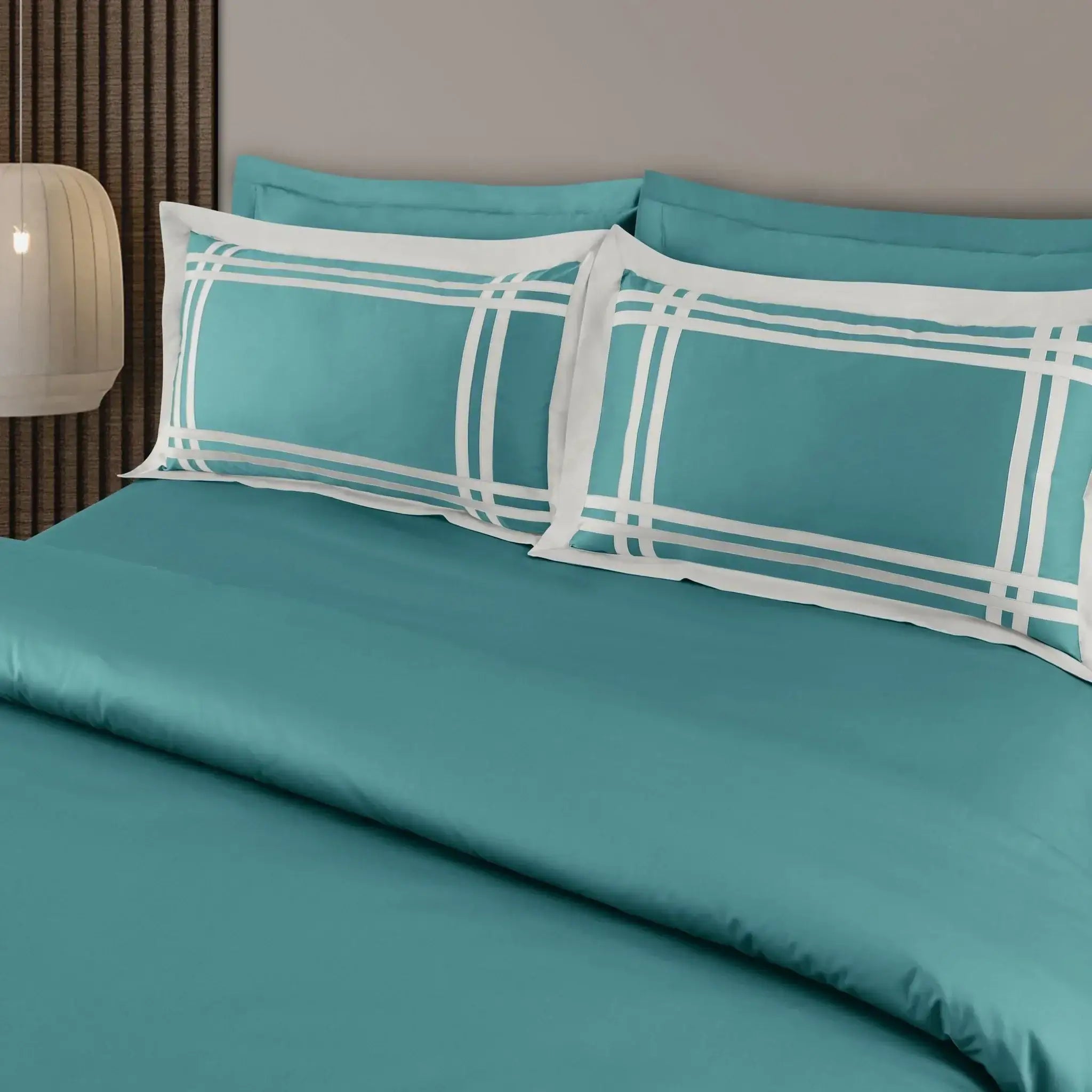 Malako Luxe: Bodo Collection 550TC Teal Green 100% Cotton Super King Size Bedding - MALAKO