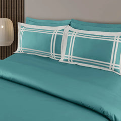 Malako Luxe: Bodo Collection 550TC Teal Green 100% Cotton Super King Size Bedding - MALAKO