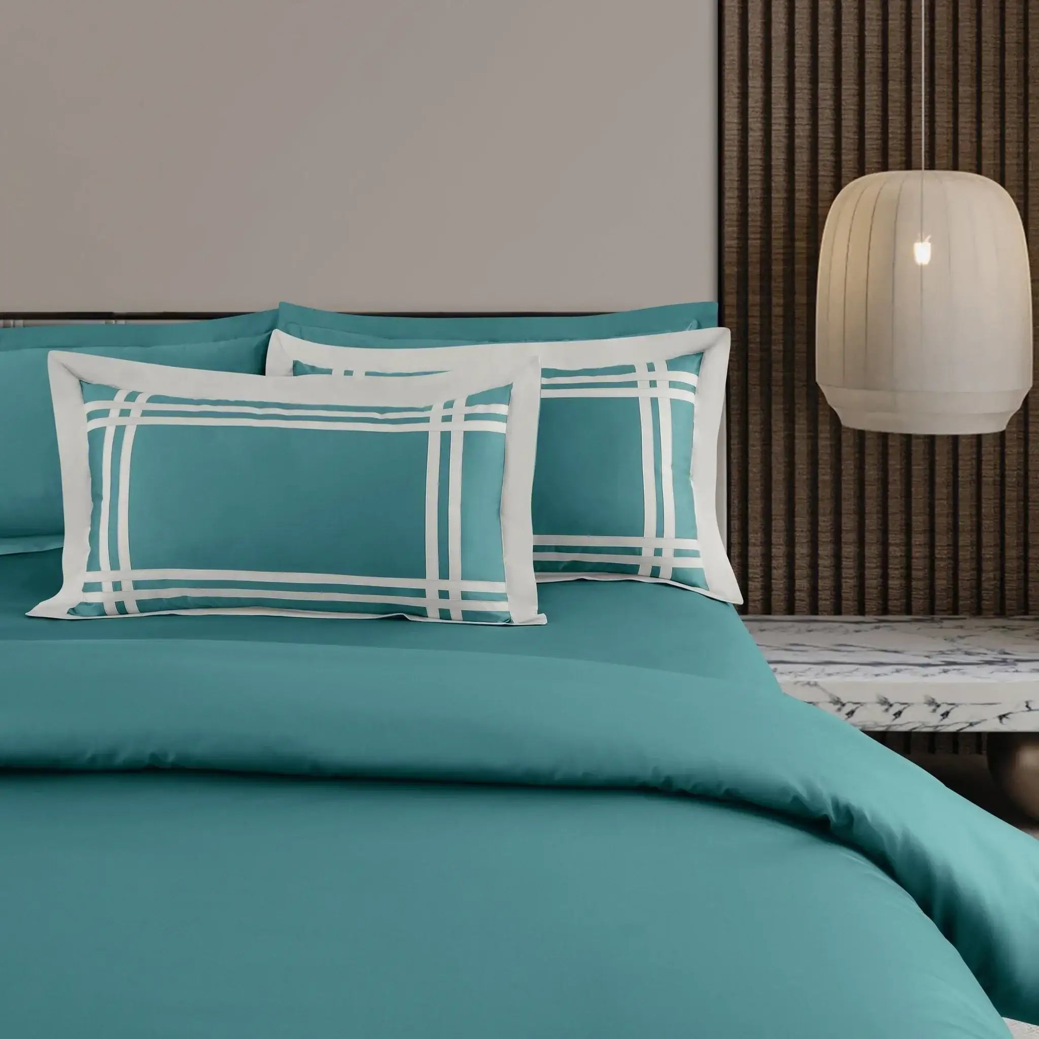 Malako Luxe: Bodo Collection 550TC Teal Green 100% Cotton Super King Size Bedding - MALAKO