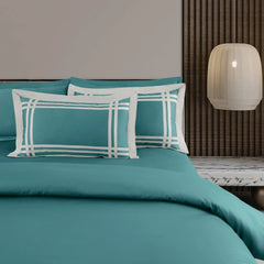 Malako Luxe: Bodo Collection 550TC Teal Green 100% Cotton Super King Size Bedding - MALAKO