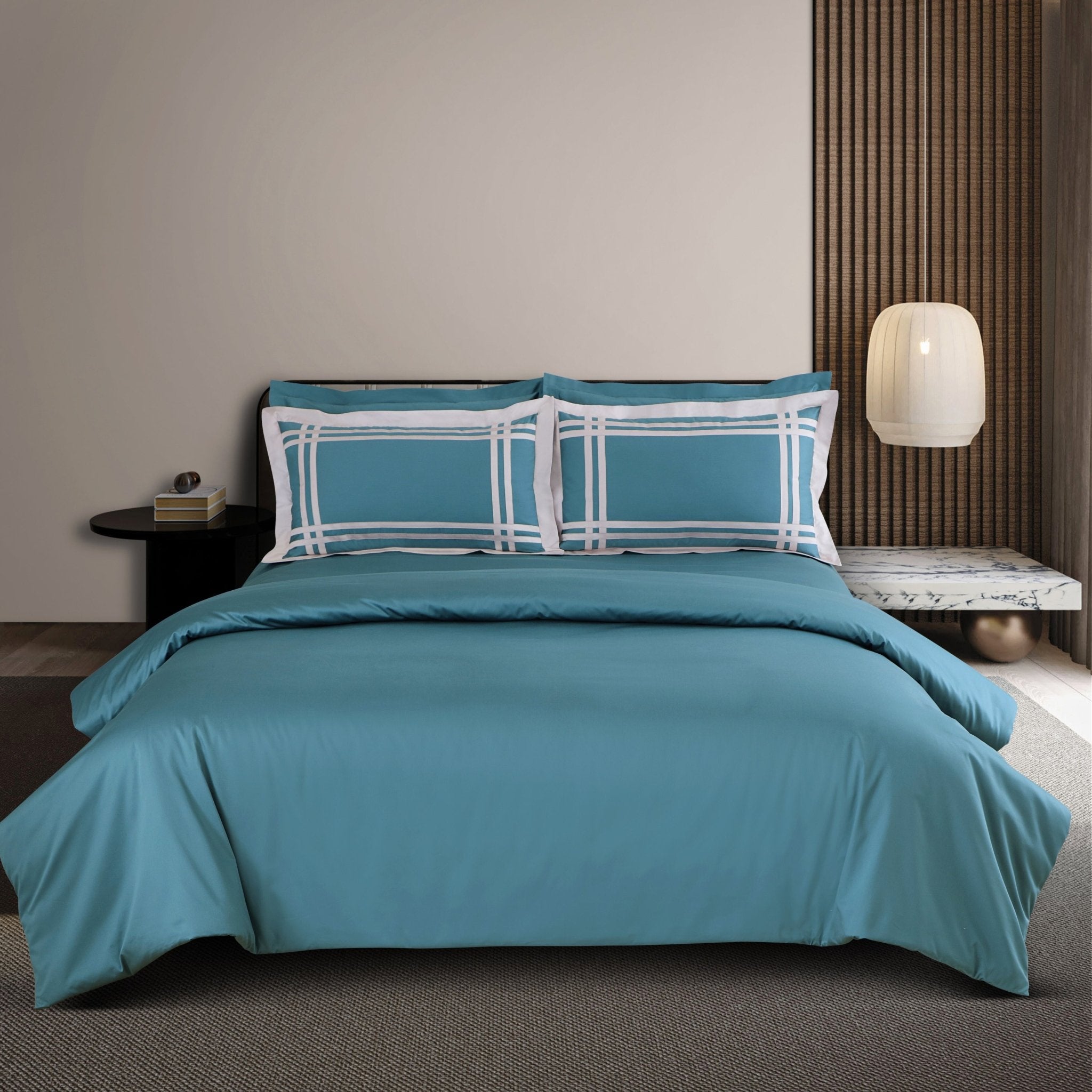 Malako Luxe: Bodo Collection 550TC Teal Green 100% Cotton Super King Size Bedding - MALAKO