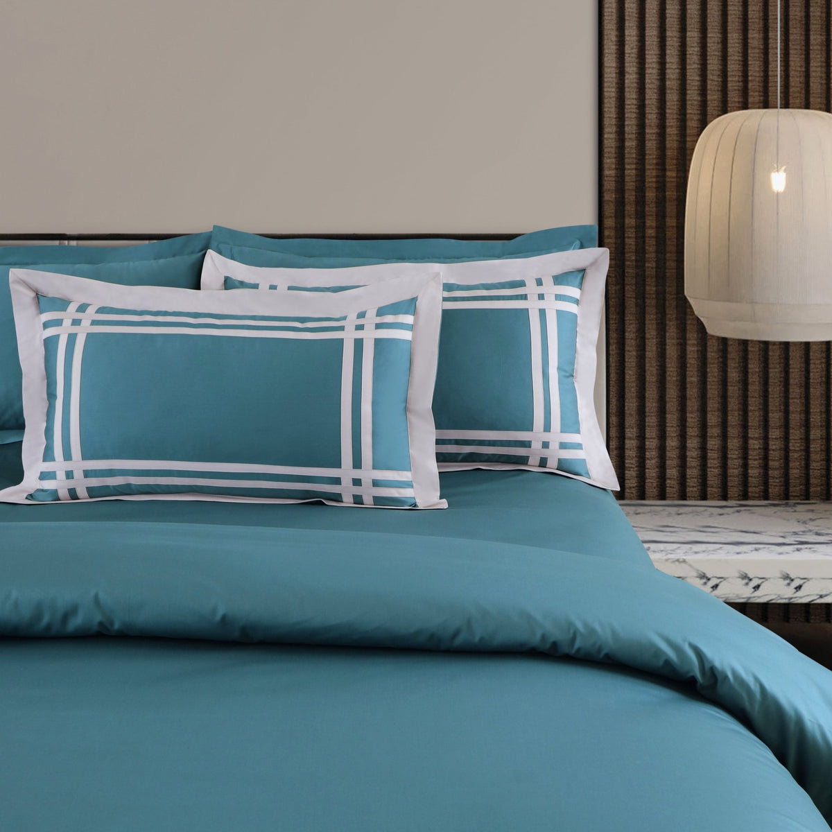 Malako Luxe: Bodo Collection 550TC Teal Green 100% Cotton Super King Size Bedding - MALAKO