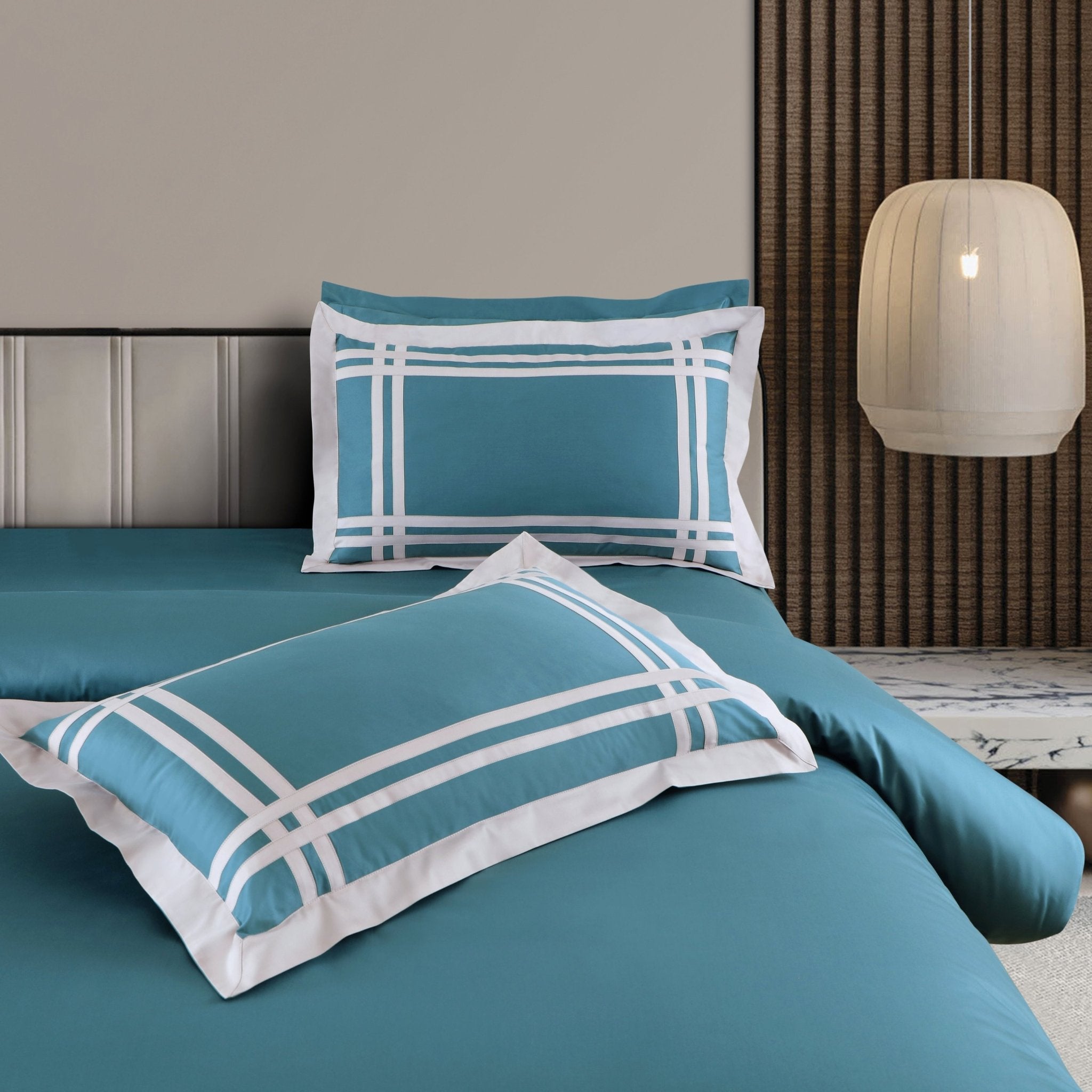 Malako Luxe: Bodo Collection 550TC Teal Green 100% Cotton Super King Size Bedding - MALAKO