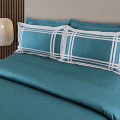 Malako Luxe: Bodo Collection 550TC Teal Green 100% Cotton Super King Size Bedding - MALAKO