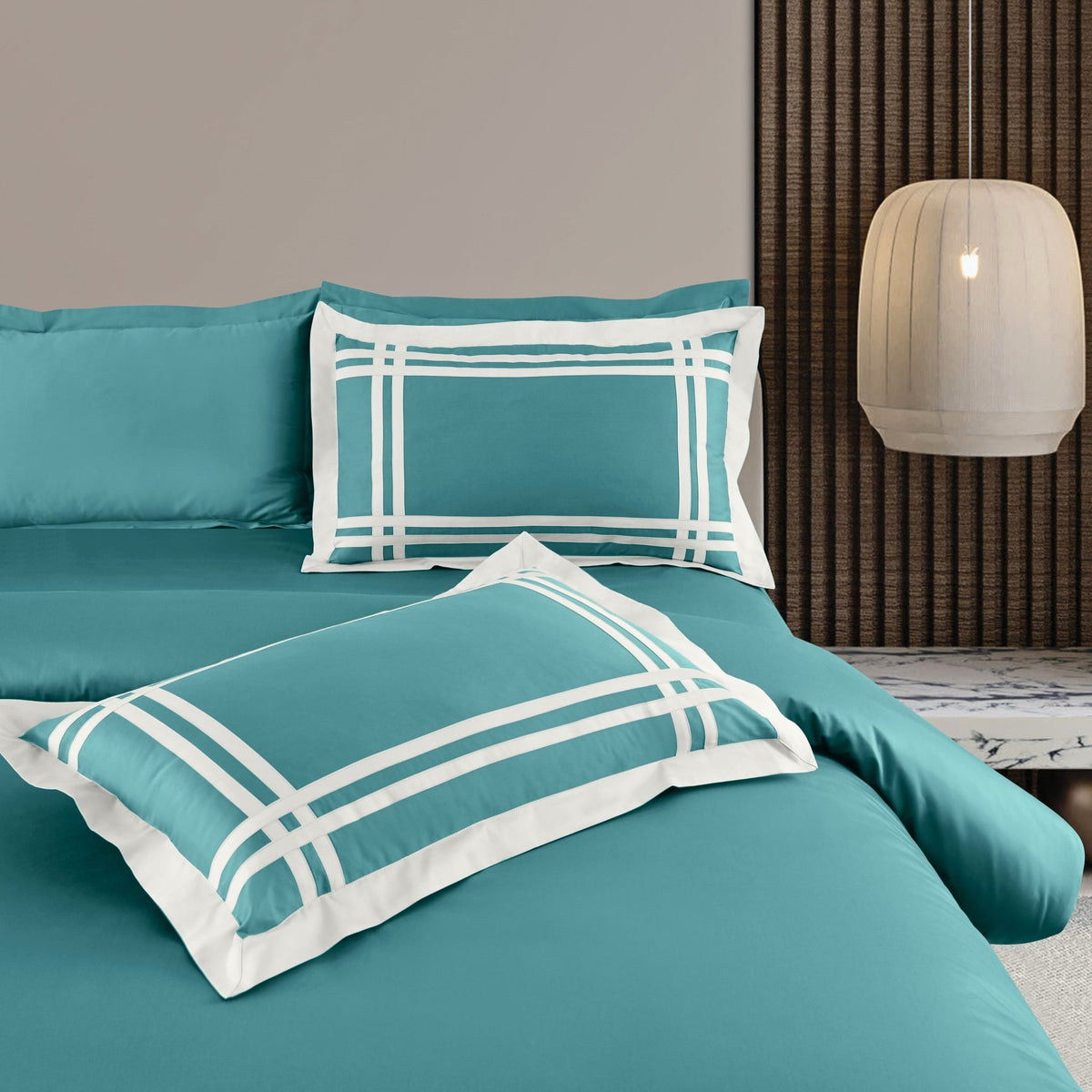 Malako Luxe: Bodo Collection 550TC Teal Green 100% Cotton Super King Size Bedding - MALAKO