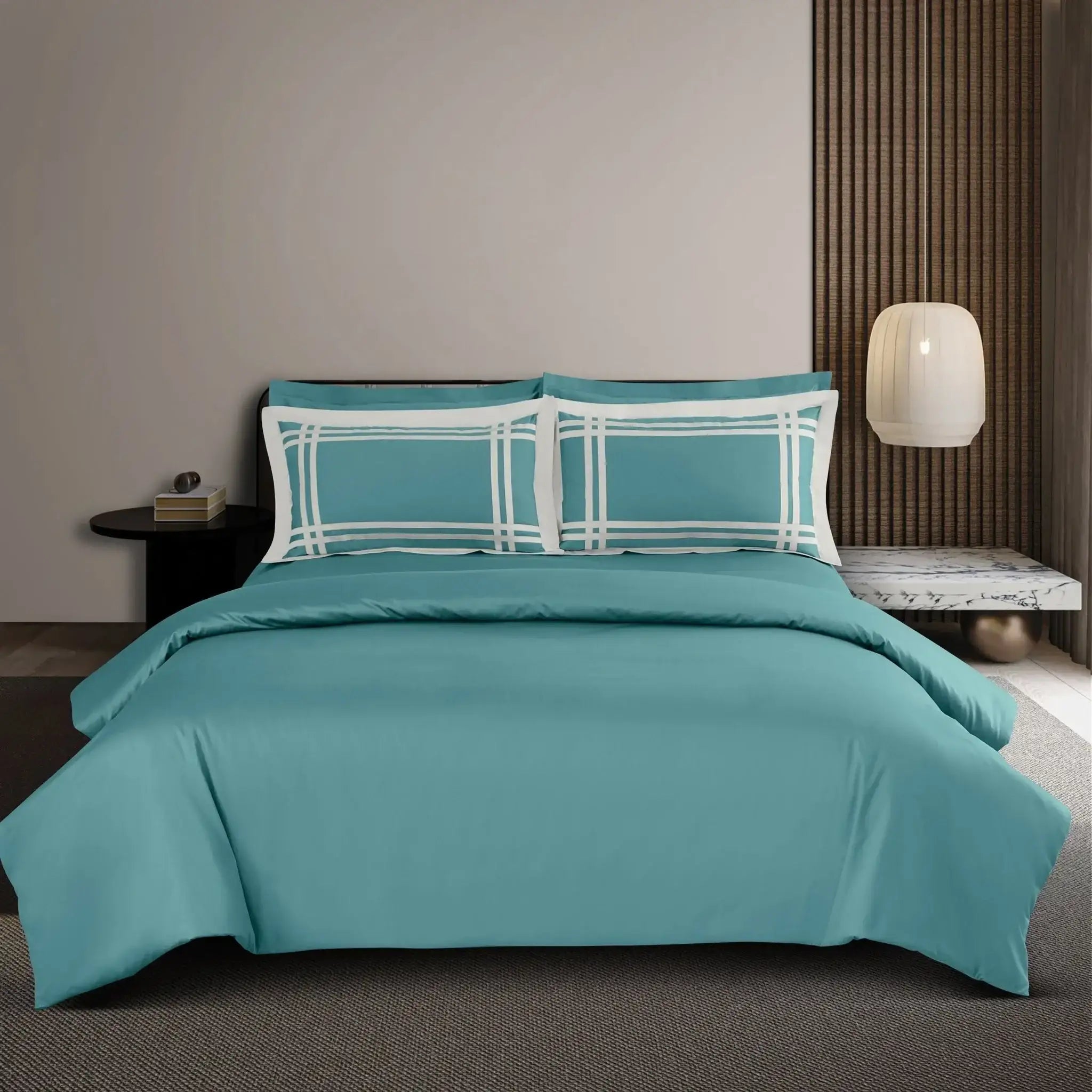Malako Luxe: Bodo Collection 550TC Teal Green 100% Cotton Super King Size Bedding - MALAKO