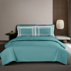 Malako Luxe: Bodo Collection 550TC Teal Green 100% Cotton Super King Size Bedding - MALAKO