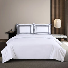 Malako Luxe: Bodo Collection 550TC White 100% Cotton Super King Size Bedding - MALAKO