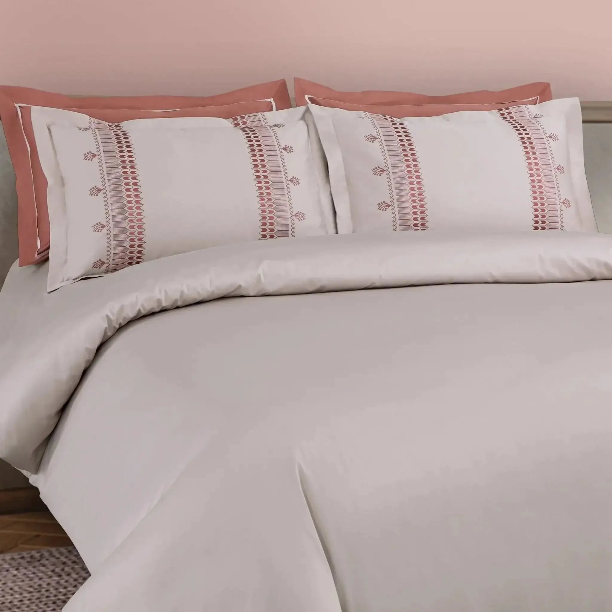 Malako Luxe Collection 550 TC Almond Beige & Cedar Premium Embroidered Bedding