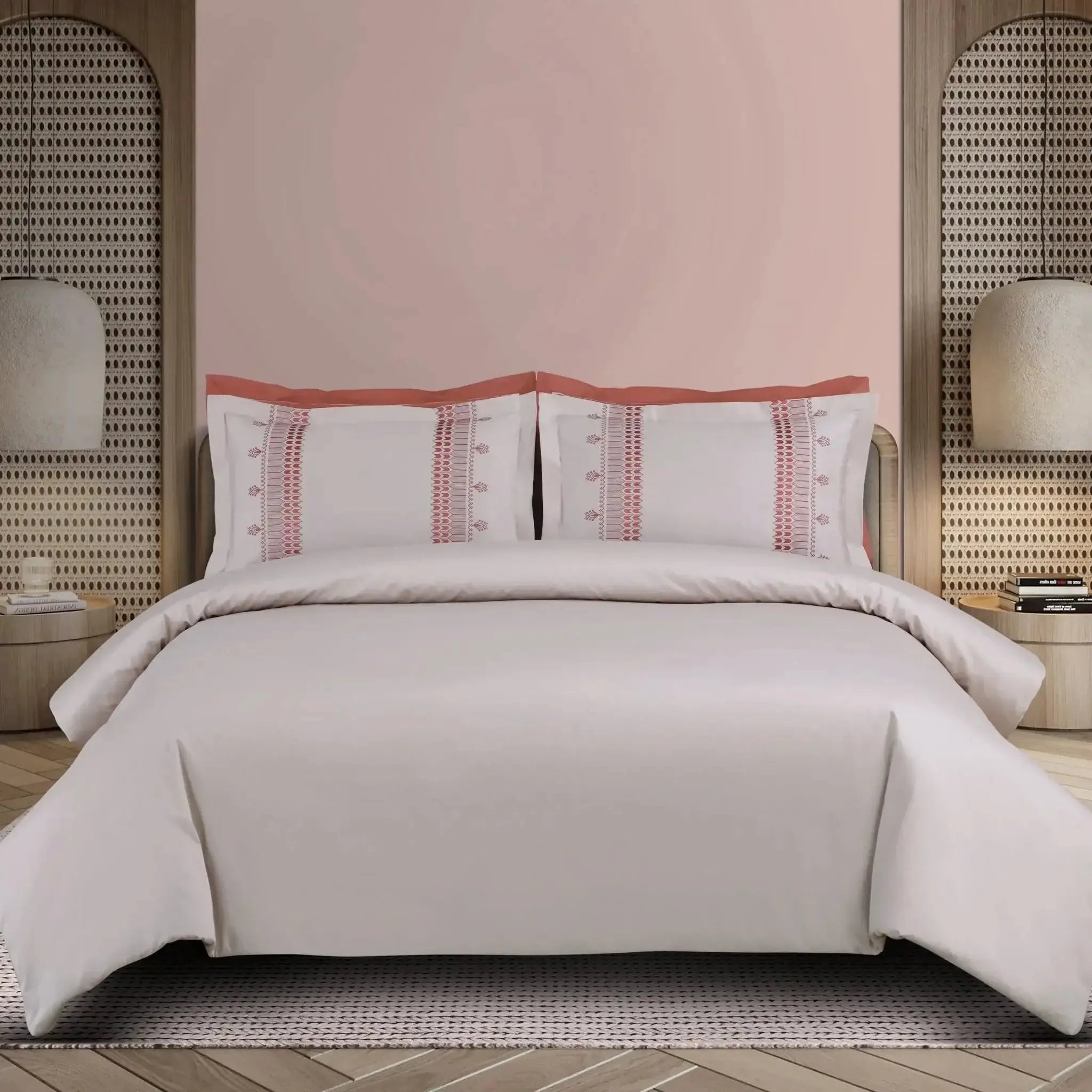 Malako Luxe Collection 550 TC Almond Beige & Cedar Premium Embroidered Bedding