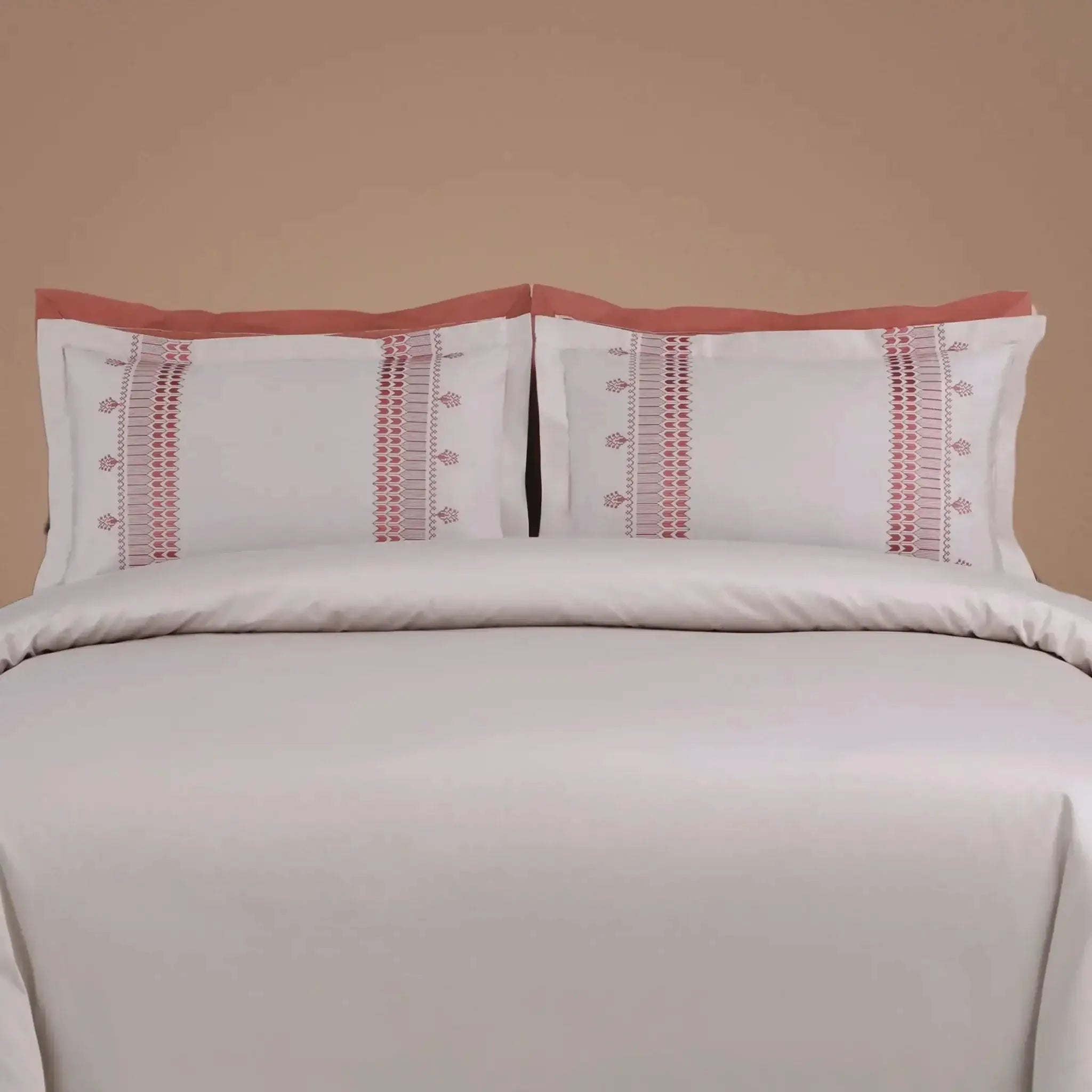 Malako Luxe Collection 550 TC Almond Beige & Cedar Premium Embroidered Bedding