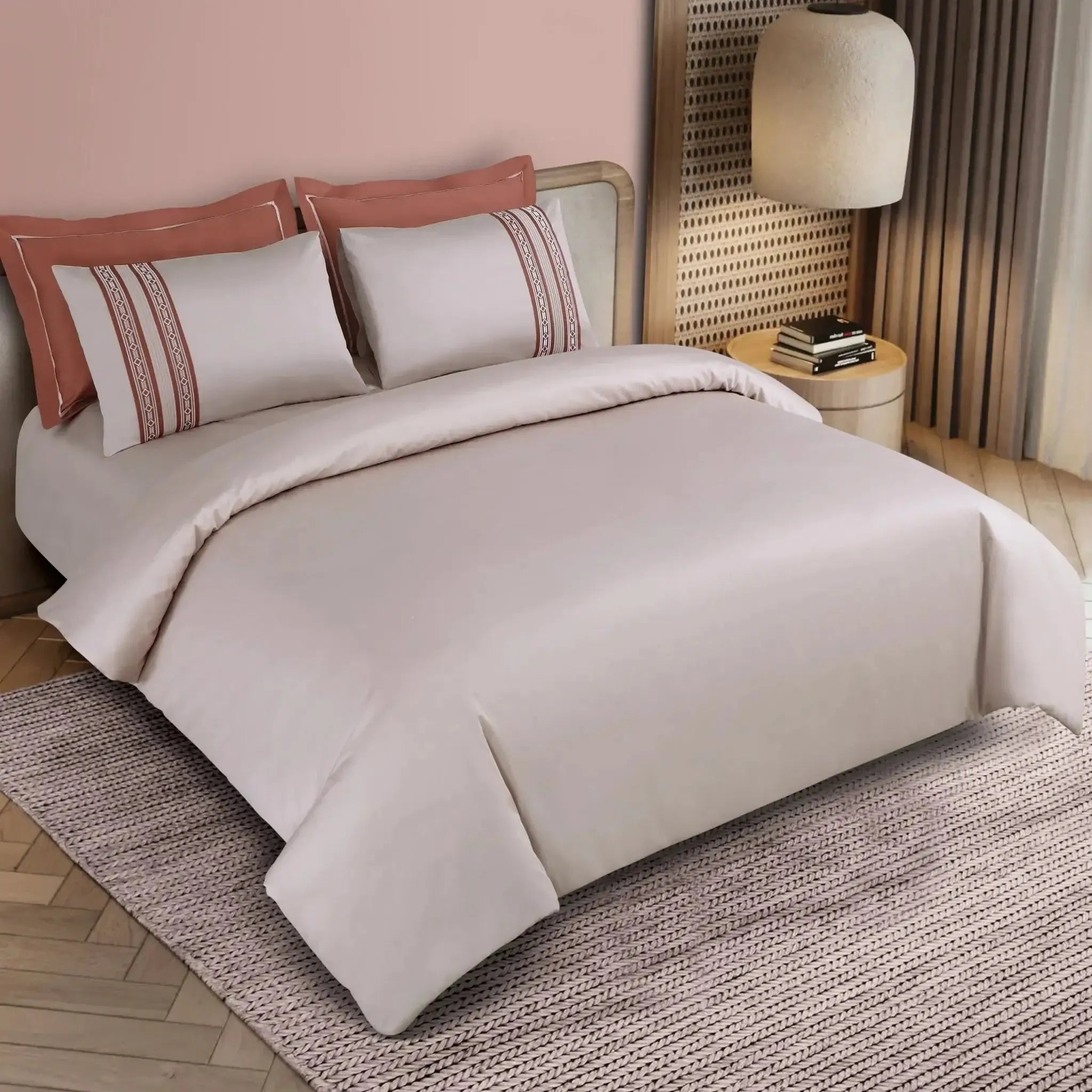 Malako Luxe Collection 550 TC Almond Beige & Cedar Premium Embroidered Bedding