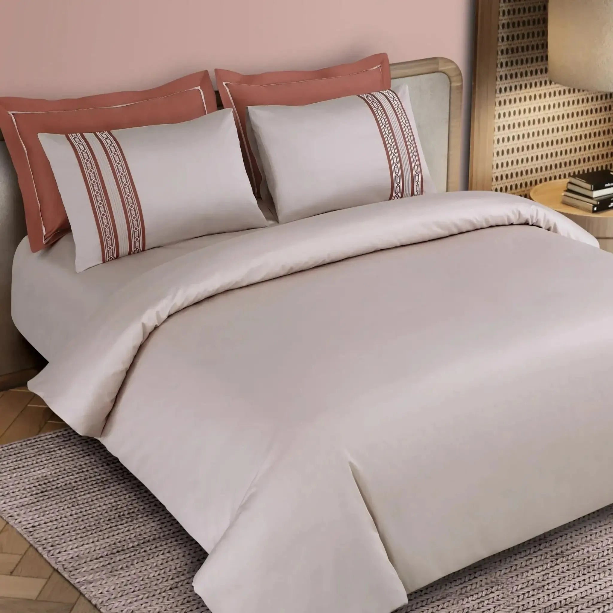 Malako Luxe Collection 550 TC Almond Beige & Cedar Premium Embroidered Bedding