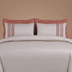Malako Luxe Collection 550 TC Almond Beige & Cedar Premium Embroidered Bedding