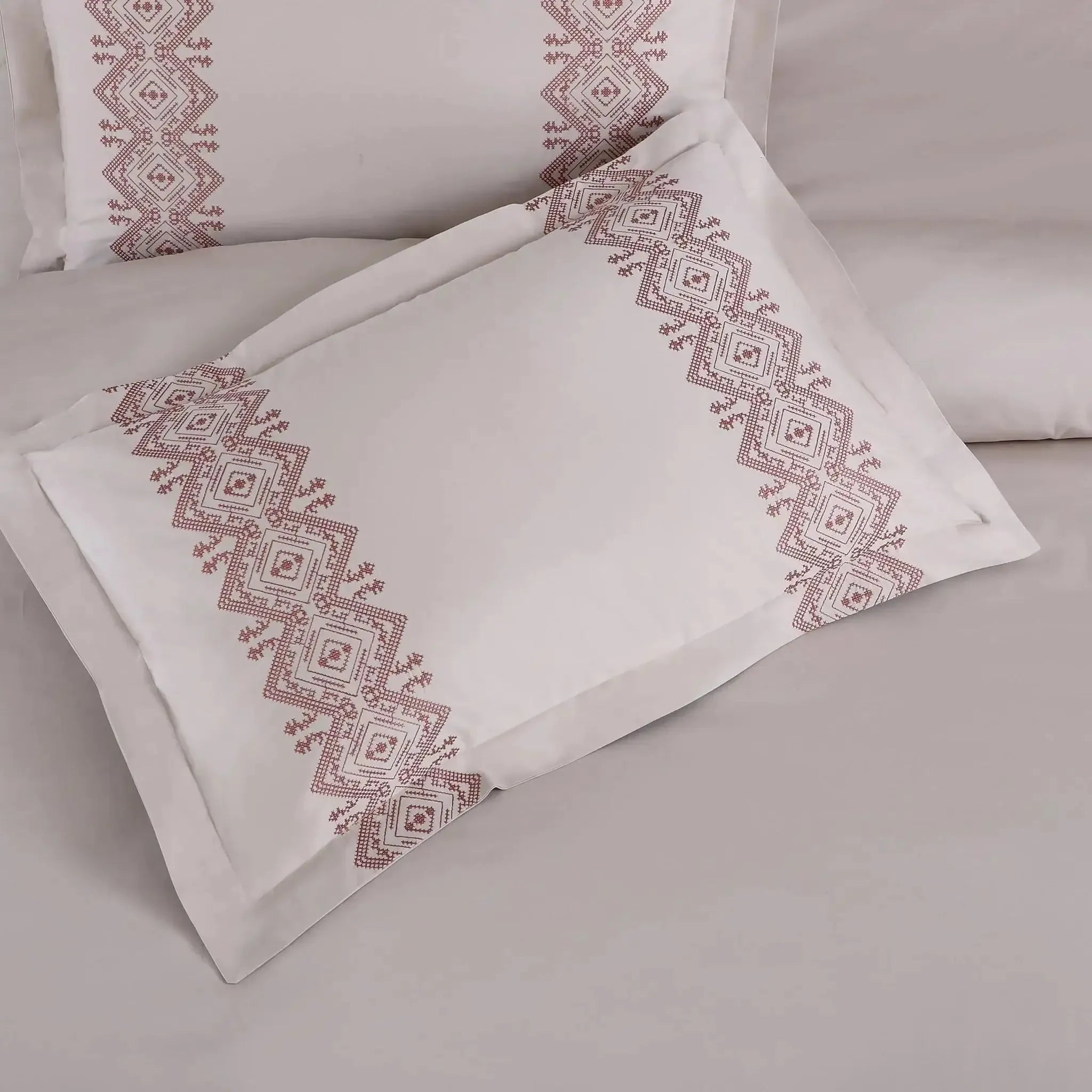 Malako Luxe Collection 550 TC Almond Beige & Cedar Premium Embroidered Bedding
