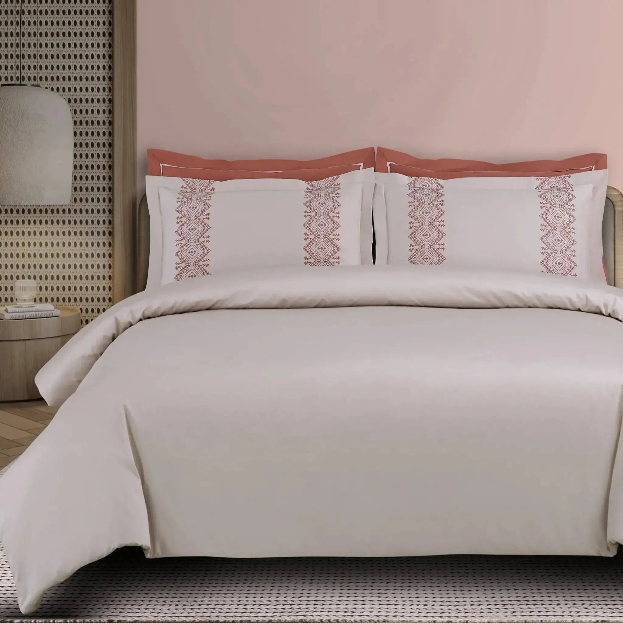 Malako Luxe Collection 550 TC Almond Beige & Cedar Premium Embroidered Bedding