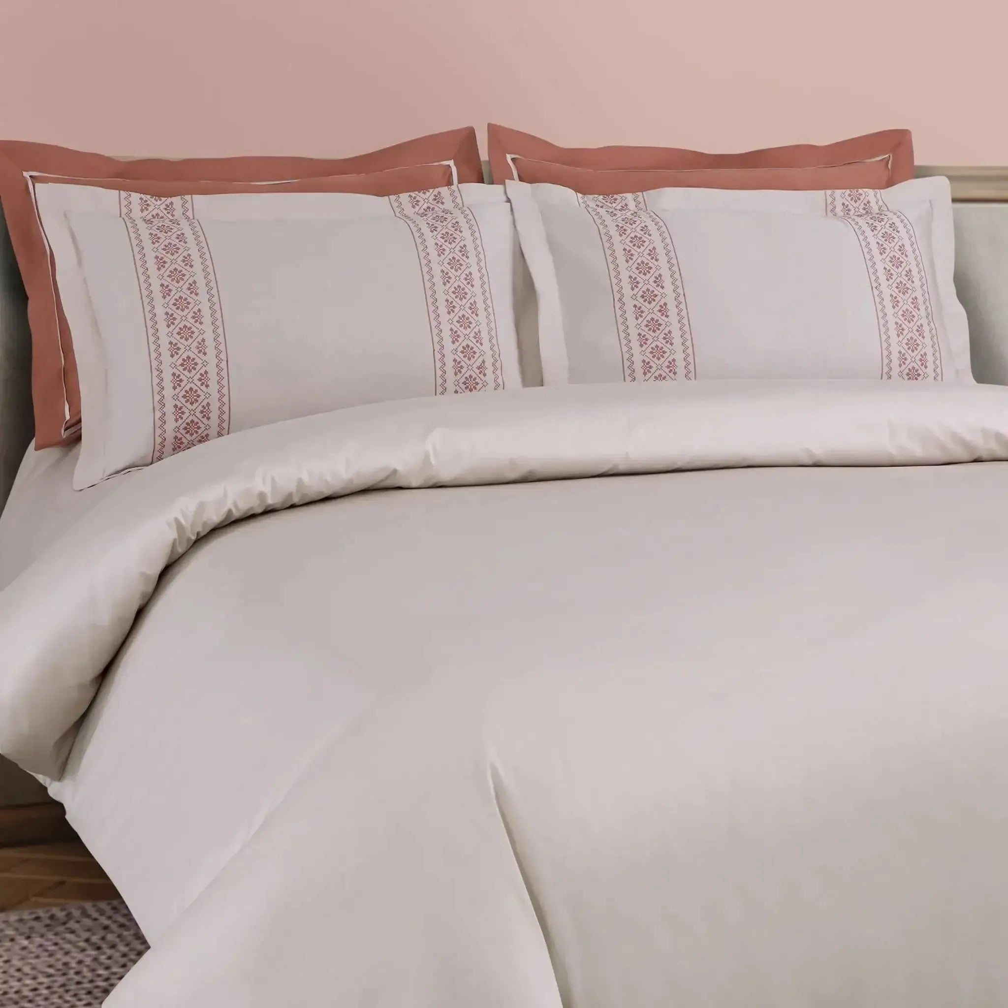 Malako Luxe Collection 550 TC Almond Beige & Cedar Premium Embroidered Bedding