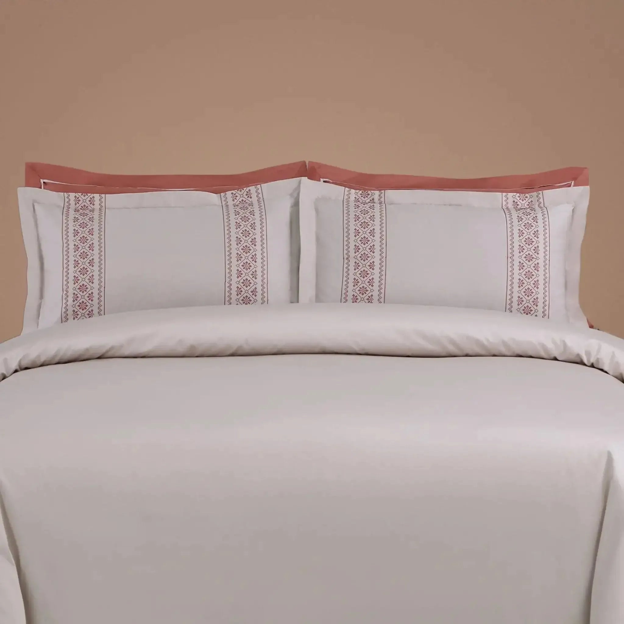 Malako Luxe Collection 550 TC Almond Beige & Cedar Premium Embroidered Bedding