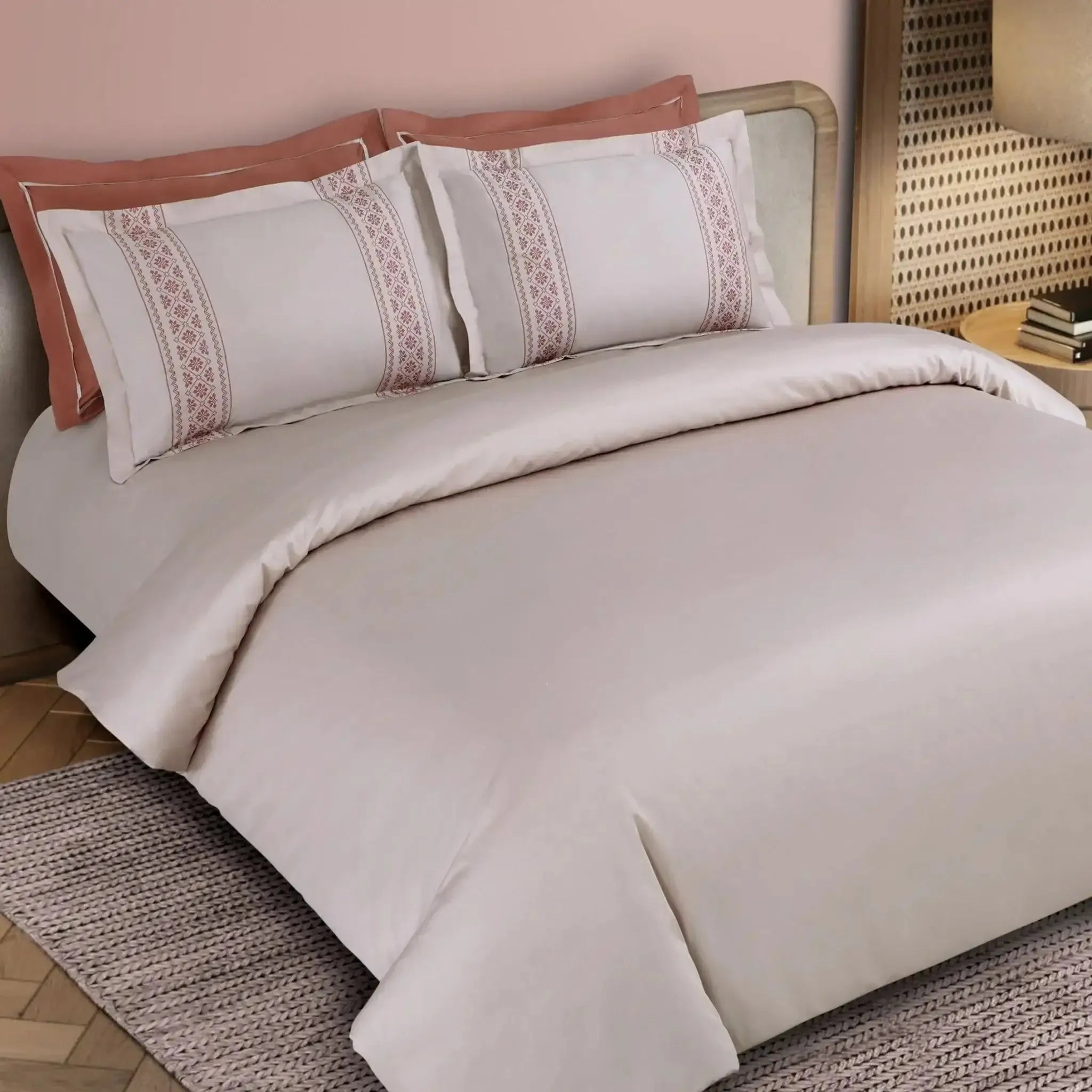 Malako Luxe Collection 550 TC Almond Beige & Cedar Premium Embroidered Bedding