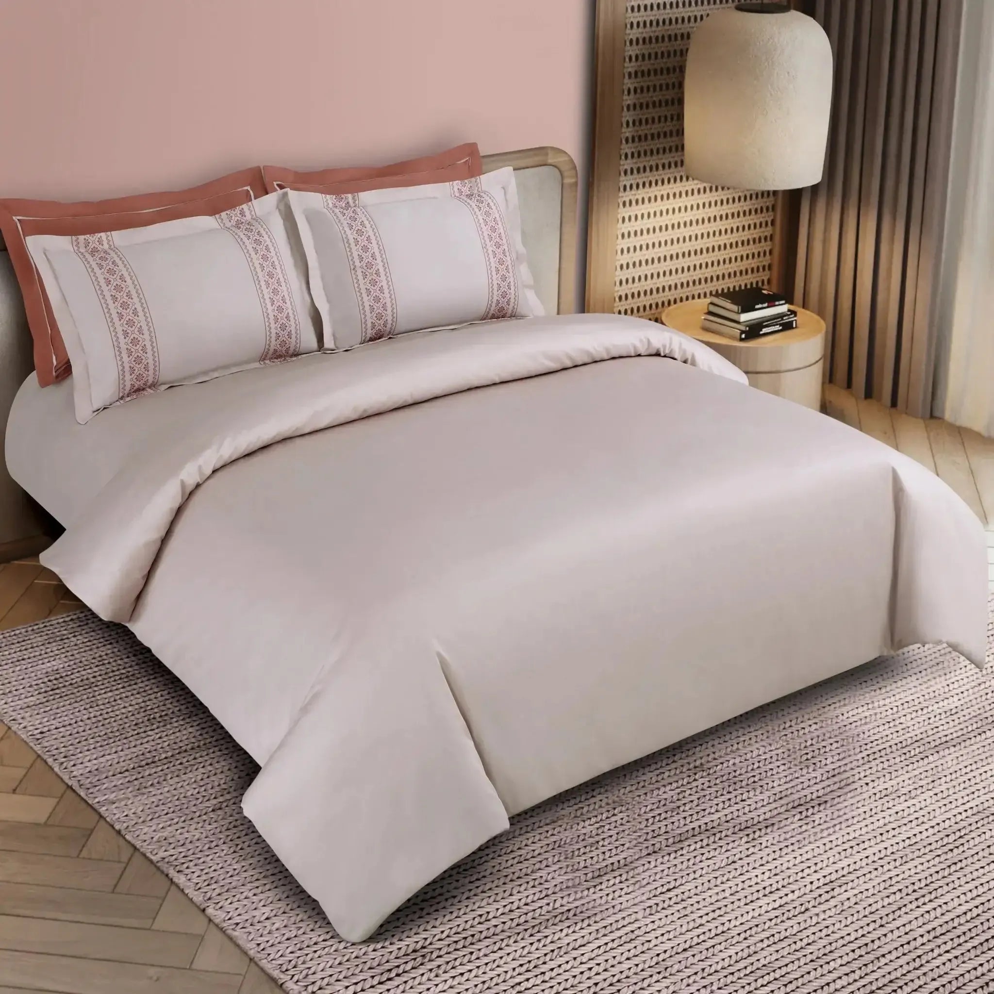 Malako Luxe Collection 550 TC Almond Beige & Cedar Premium Embroidered Bedding