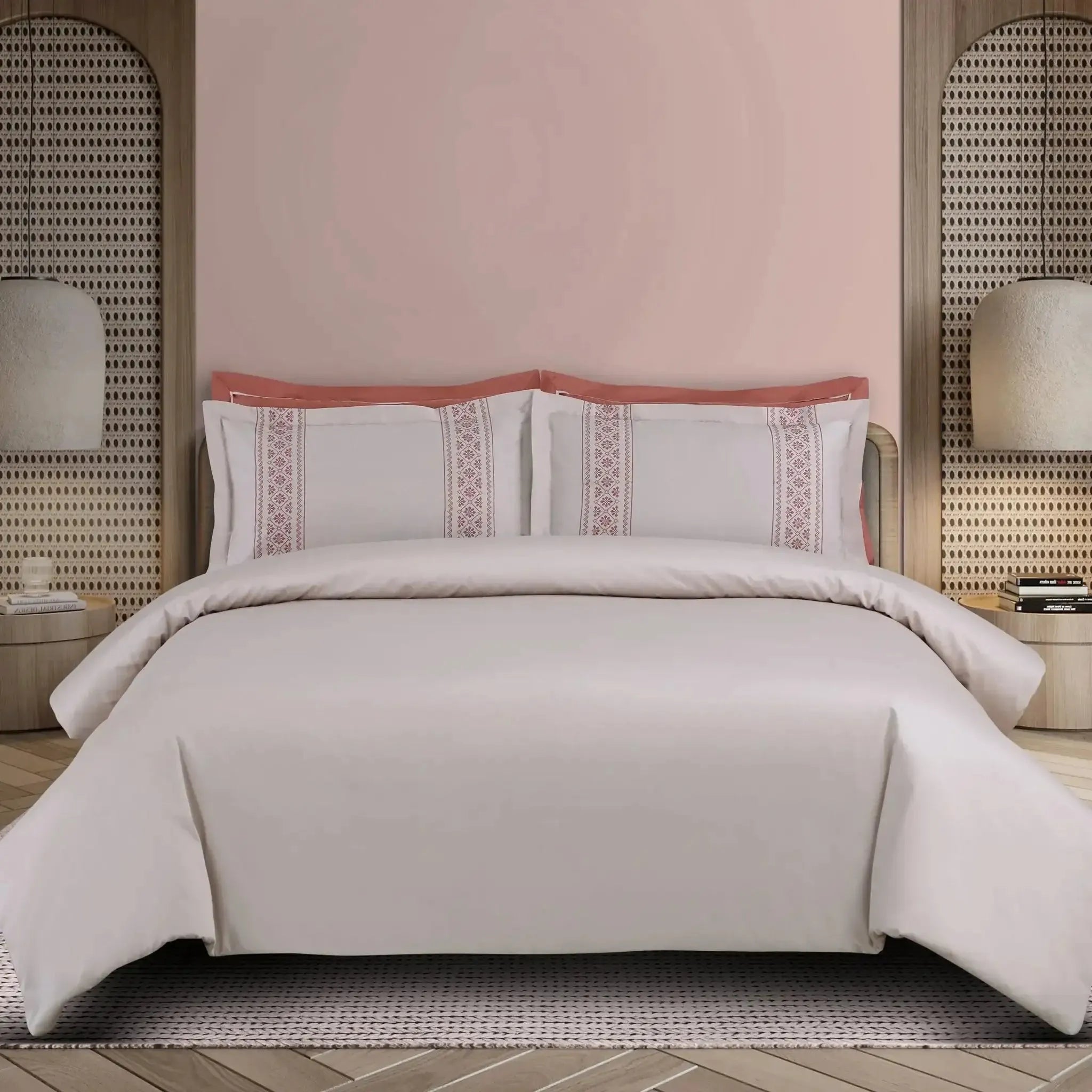 Malako Luxe Collection 550 TC Almond Beige & Cedar Premium Embroidered Bedding