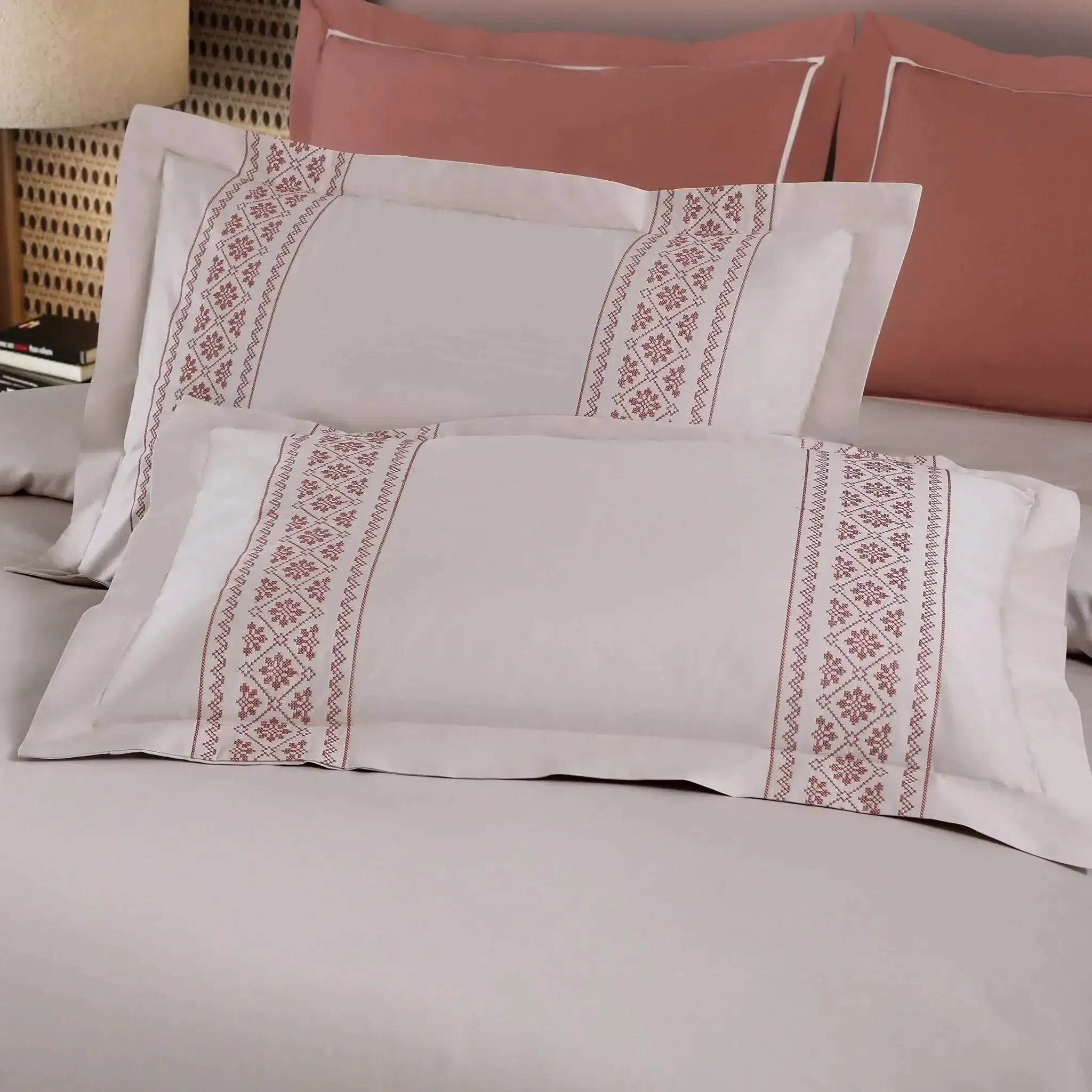 Malako Luxe Collection 550 TC Almond Beige & Cedar Premium Embroidered Bedding
