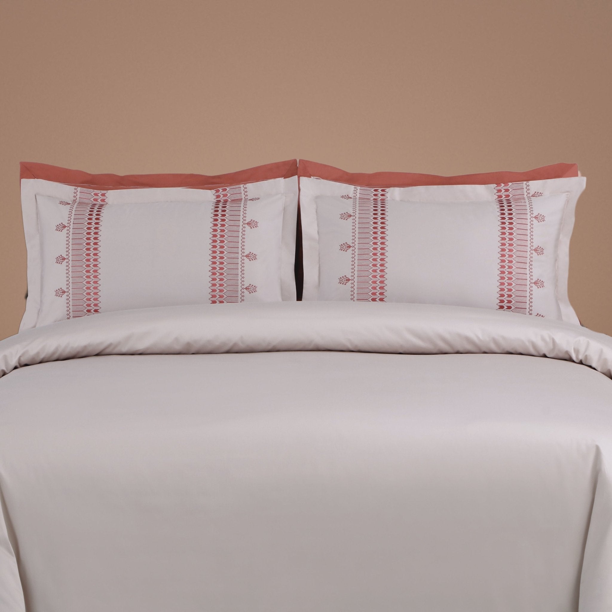 Malako Luxe Collection: 550 TC Almond Beige & Cedar Premium Embroidered Bedding - MALAKO