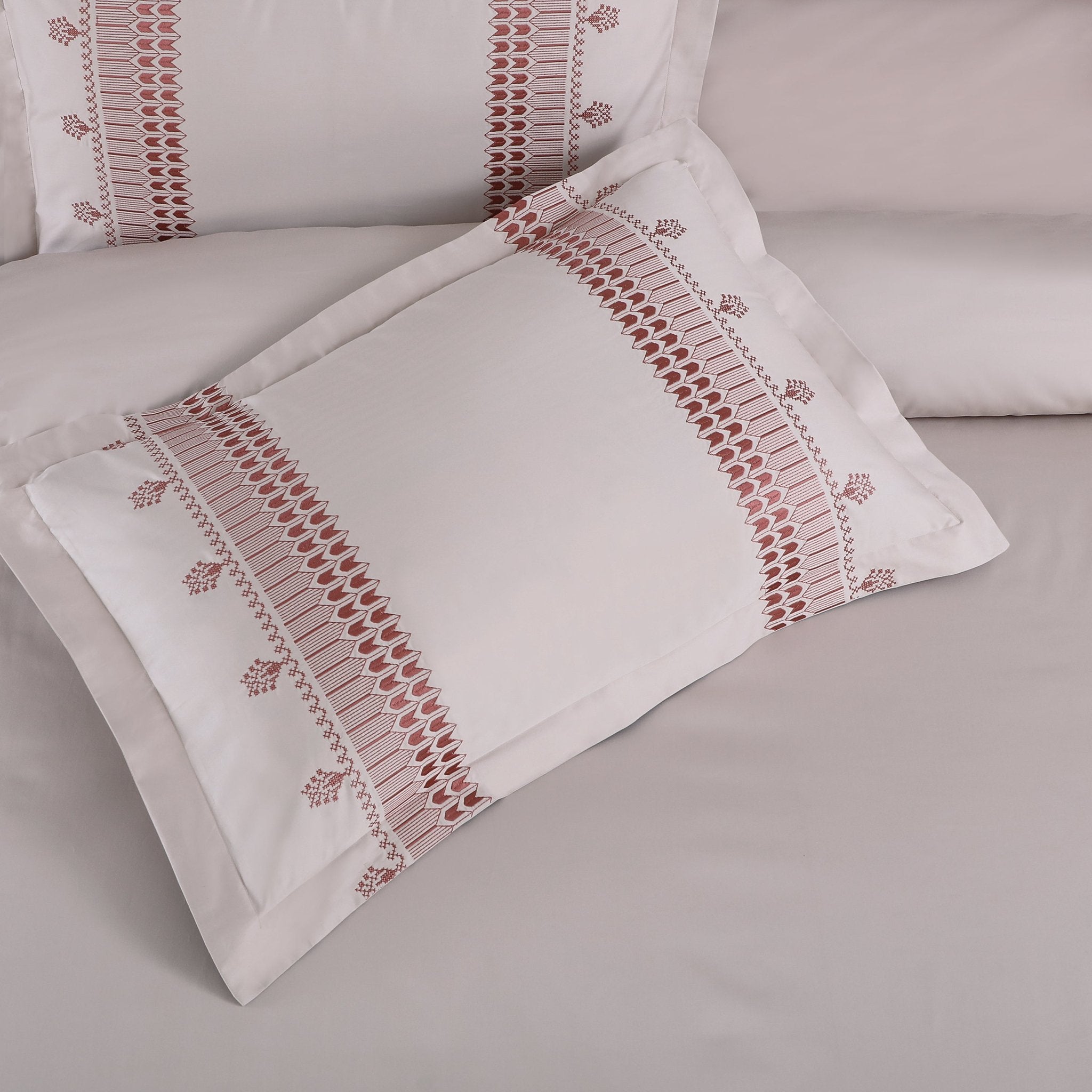 Malako Luxe Collection: 550 TC Almond Beige & Cedar Premium Embroidered Bedding - MALAKO